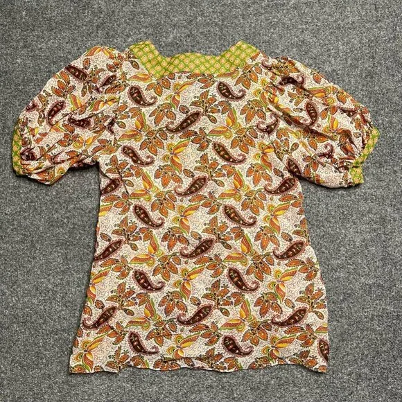 Fei Anthropologie Womens Blouse Multicolor Floral Short Sleeve Sash Belt 2 - Picture 3 of 7